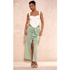 Chiffon Skirts PrettyLittleThing Sage Green Chiffon Ruffle Front Maxi Skirt, Sage Green