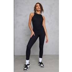 PrettyLittleThing Black Racer Rib Jumpsuit, Black