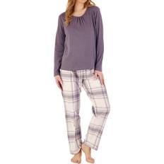 Slenderella Grey, 12/14 PJ88221 Women's Check Cotton Pyjama Set