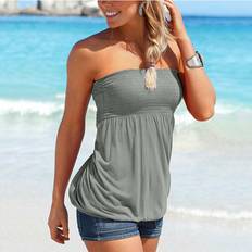 Sexydance Grey,UK 10-12 Women Boob Tube Bandeau Strapless Top Ruched Tank Blouse Summer T Shirt Vest