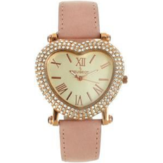 Suede Wrist Watches Peugeot Heart Shaped Rose Gold Crystal with Pink Suede Pink