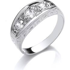 Men - Rhodium Rings Jewelco London T Mens Rhodium Plated Sterling Silver Cubic Zirconia Carved Gypsy Trilogy Signet Ring