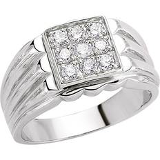 Men - Rhodium Rings Jewelco London Mens Rhodium Plated Sterling Silver Cubic Zirconia Stone Cluster Signet Ring GVR003