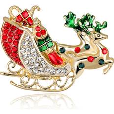 Multicoloured - Women Brooches Keshen Women Delicate Christmas Style Santa Sleigh Brooch Perfect Wear Decoration AL161-A Multicoloured