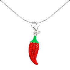 Crystal Charms & Pendants Jewelco London Unisex Sterling Silver Ruby-Red Crystal Enamel Hot Chilli Pepper Lobster Clasp Link Charm CM117