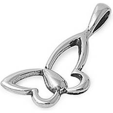 Silver - Unisex Charms & Pendants Sac Silver Cute Bubble Butterfly Outline Pendant .925 Sterling Sideways Charm Jewelry Female Unisex