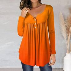 Blouses Aayomet Women Long Sleeve Tunic Blouses Fashion Womens Decoration Button Up Tunic Shirts Tops Orange