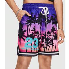 Shein Multifärgade Byxor & Shorts Shein Men's Palm Tree & Letter Print Drawstring Waist Shorts