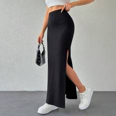 Akryl Kjolar Shein Women Solid Color Slit Detailed Tube Skirt