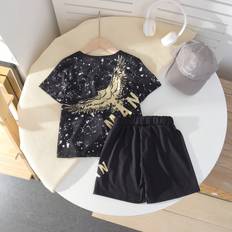 M Övriga sets Shein Summer Young Boy Casual Short-Sleeved Eagle Print T-Shirt And Shorts Set