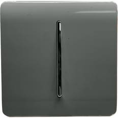 Trendi Switch 1 Gang 1 Way Artistic Modern Glossy 10 Amp Rocker Tactile Light Charcoal
