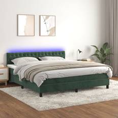 160cm Conjuntos de Cama vidaXL Cama Box Spring Colchón Y LED Terciopelo Verde Oscuro 160x200 cm