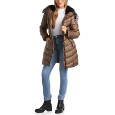 Coats Steve Madden Women's Winter Coat Long Length Quilted Puffer Parka Coat Faux Fur Lined Heavyweight Hooded Jacket S-XL X-Large, Olive