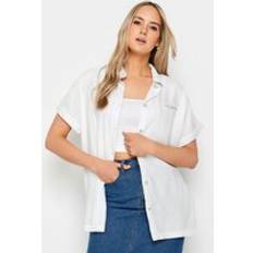 Clothing LTS Tall White Linen Short Sleeve Shirt Tall Women's Shirts & Blouses