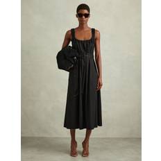 Square Dresses Reiss Liza Ruched Strap Cotton Midi Black