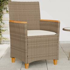 Seat Cushion Patio Chairs vidaXL Garden Chairs with Cushions 2 pcs Beige Poly Rattan and Solid Wood