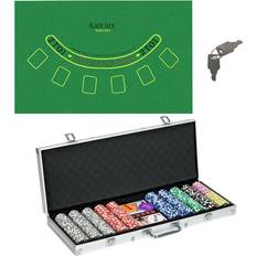 Board Games Sportnow SPORTNOW 500-Piece Poker Chips Set w/ Mat, Aluminium Case, Two Decks of Cards, Silver