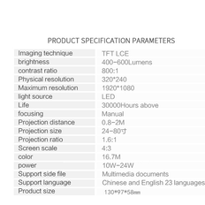 Projectors Jojomino Projector 1080P Mini WIFI