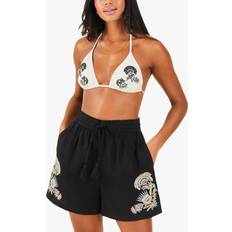 Clothing Accessorize Embroidered Linen Shorts, Black/Multi