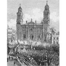 Wood Posters BrainBoosters Montevideo Uruguay Cathedral In the Plaza De La Constitucion In the 1880S Poster
