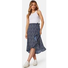 3XL Skjørt Bubbleroom Flounce Midi Wrap Skirt Dark blue/Patterned