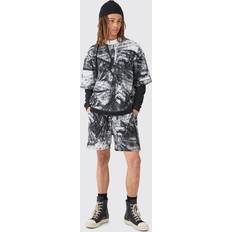 Shorts boohooMAN Mens Oversized Boxy Printed Denim Waffle T-shirt & Shorts Black