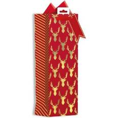 2 x Pack Red/Gold Stag Heads Christmas Bottle Bag Various Designs Santa Holly Kraft Snowy Classic Reindeer