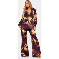 Flare Trousers PrettyLittleThing Brown Floral Ombre Print Wide Leg Pants, Brown