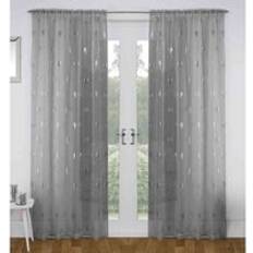 Grey - Linen Curtains Birch Metallic Tree Print Linen Look Voile