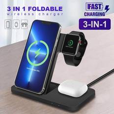 3 i 1 Qi trådløs lader for Apple Watch Airpods Station for IPhone 13 12 11 Pro Max X Xs Xr 8 Samsung Galaxy S30 S21 S20 S10 S9 Huawei Svart/Hvit