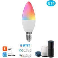 Tomtop Jms WiFi Smart Pære RGB W C LED-stearinlyspære 5W E14 Dimbar lys Telefon-APP SmartLife/Tuya-fjernkontroll Beige