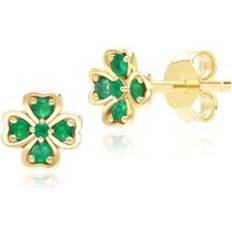 Gemondo Gardenia Round Emerald Clover Stud Earrings in 9ct Yellow Gold