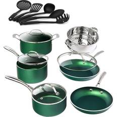 Green pots and pans Granitestone Green Nonstick Pots And Pans Cookware Set with lid