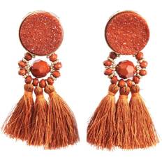 Bruna - Guldpläterad Örhängen Les Trésors de Lily [Q5754] Gold Brown 'Tahitian' Designer Earrings 90x50 mm