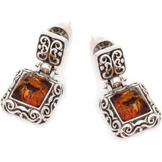 Brown Earrings Les Trésors de Lily [R3699] Cognac Amber 'Inspiration' Silver Earrings rhodium 20x10mm
