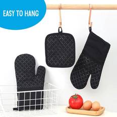 Tomtop Jms Oven Mitts 4pcs Oven Gloves Pads Pot Holders Black