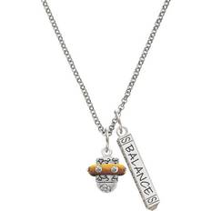 Delight Jewelry Spinner Balance Bar Charm Necklace - Silver/Brown/Transparent