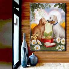 Kanvas Veggdekorasjoner Fiyo Embroidery Acrylic Animals Cute Cats Dog Sticker Wall Decor