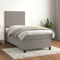 Letto Singolo Pacchetti Letto vidaXL Giroletto A Molle Con Materasso Grigio Chiaro 80x200 cm Velluto