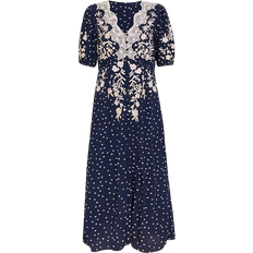 Midi Dresses - Polka Dots Monsoon Tori Floral and Polka Dot Midi Tea Dress - Navy