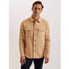 Clothing Ted Baker Mens Tan Dalch Flap-pocket Wool-blend Overshirt