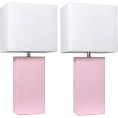 Wood Table Lamps Elegant Designs Modern Leather Blush Pink/White Table Lamp 21" 2