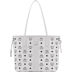 Weiß Tragetaschen MCM Reversible Liz Small Shopper In Visetos - White