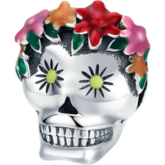Multicoloured Charms & Pendants ChaoChuang Flower Skull Charm - Silver/Multicolour