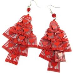 Red Earrings Les Trésors de Lily [P7393] Designer Earrings 'Bird & Cage' red 60x45 mm