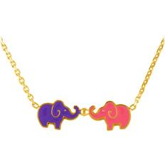 Enamel Necklaces Altesse [L0360] Gold plated necklace 'Elephants' pink purple