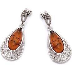 Brown Earrings Les Trésors de Lily [Q1809] 'Inspiration' Silver Earrings Cognac amber rhodium 40x15 mm