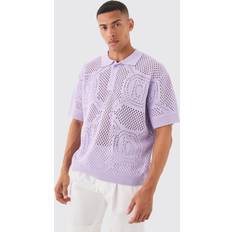 Mies - Violetti Polo paidat boohooMAN Oversized Boxy Open Stitch Polo - Lilac