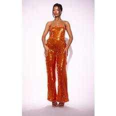 Dam - Orange Jumpsuits & Overaller PrettyLittleThing Combinaison à bustier en sequins - Orange ample