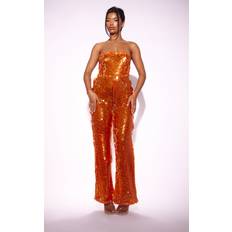 Orange Jumpsuits & Overalls PrettyLittleThing Orange Sequin Bandeau Wide Leg Jumpsuit